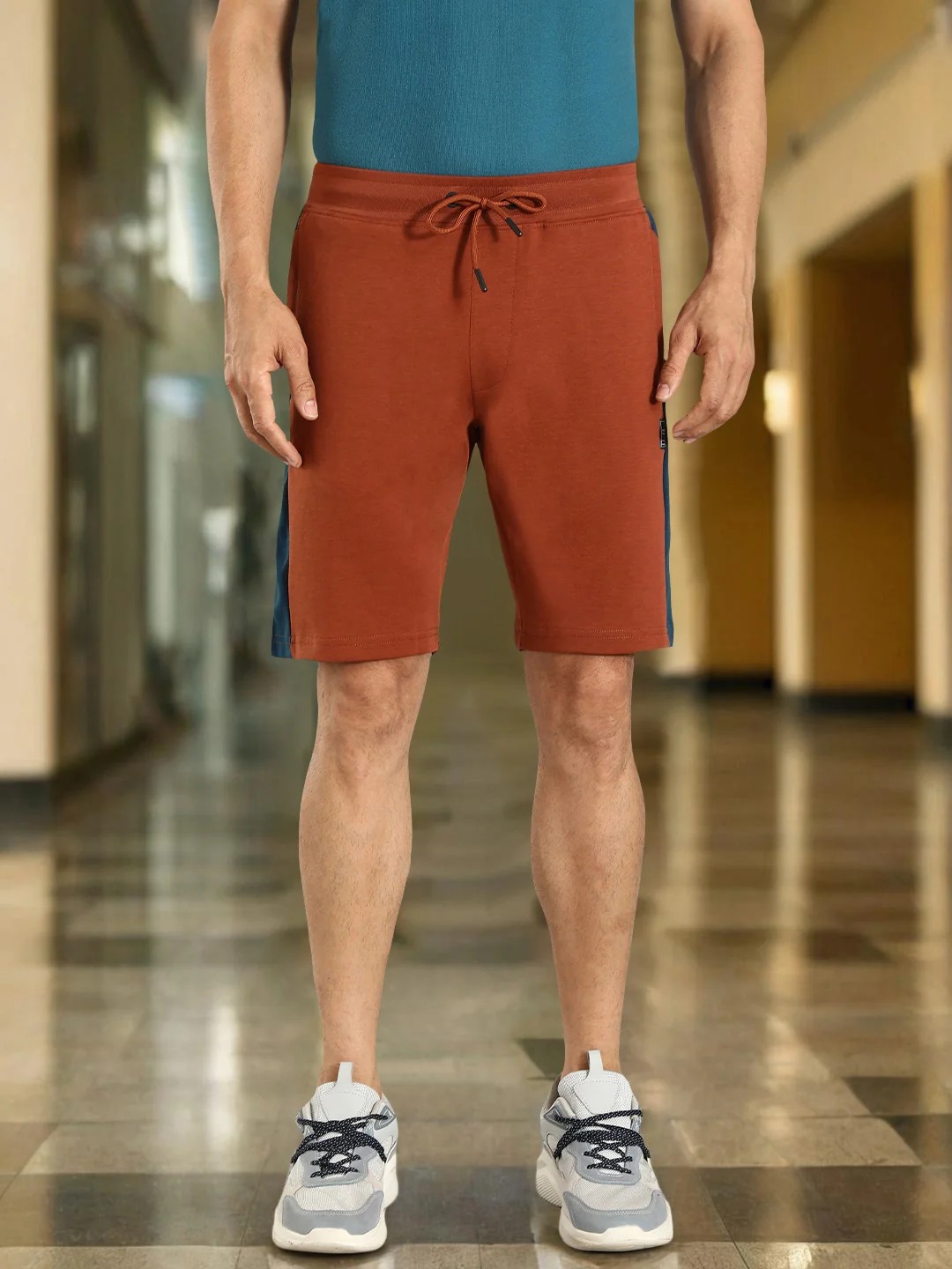 Indian Terrain Men's Regular Fit Color Block Brown Shorts